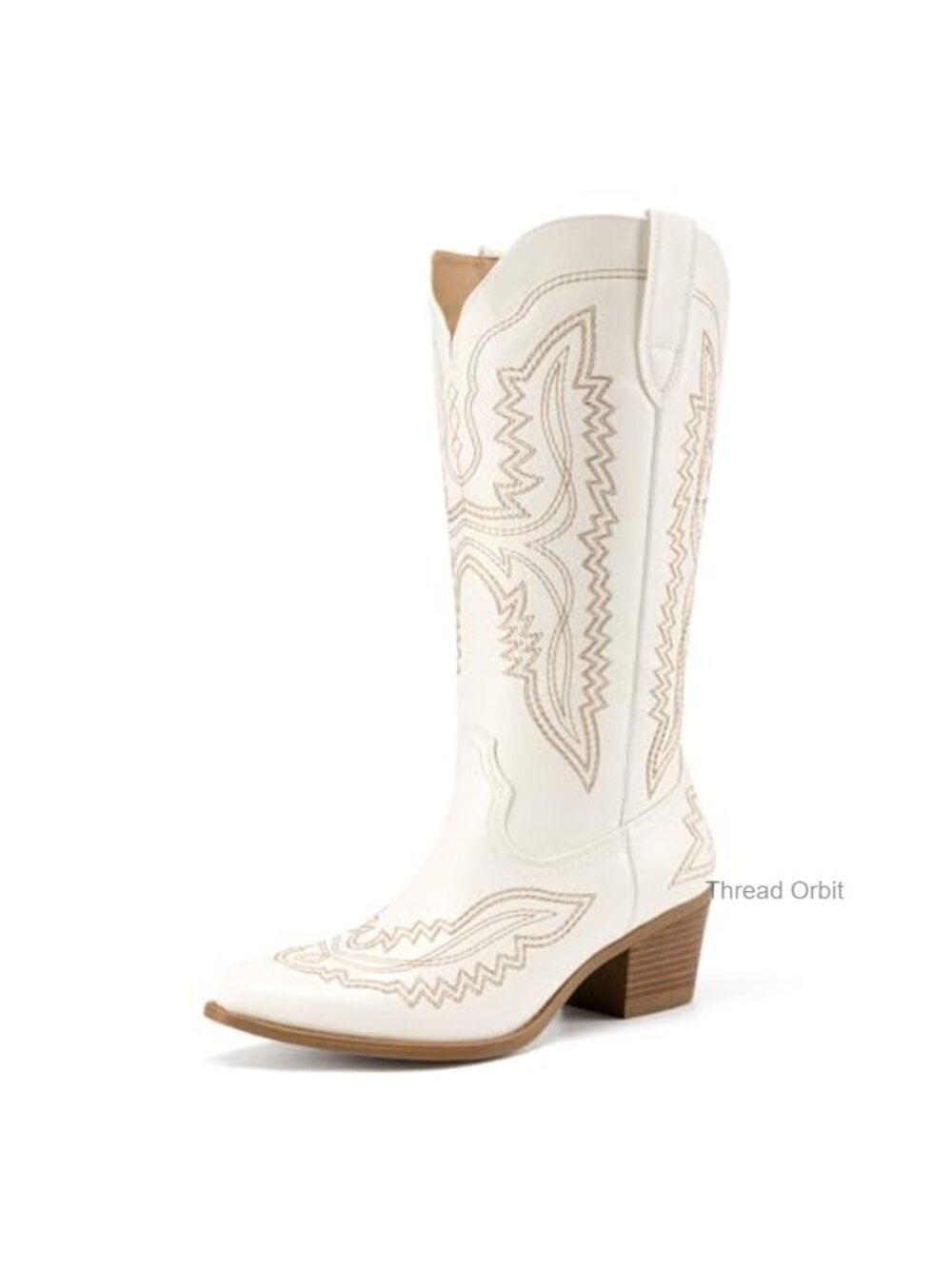 Women's Square Toe Embroidery Western Mid Calf Cowboy Boots Synthetic Leather